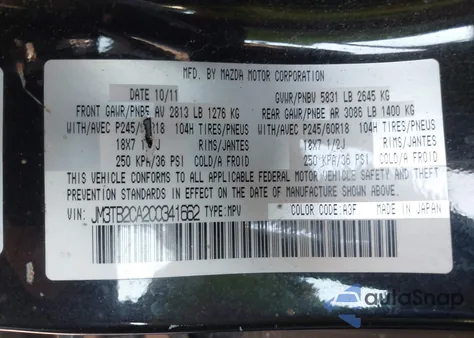 2012 Mazda Cx-9 Touring from USA, damaged, VIN JM3TB2CA2C0341662